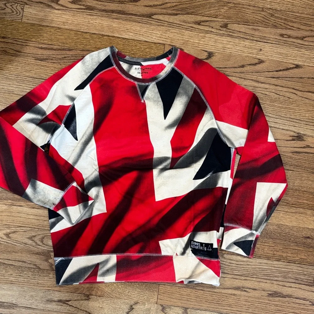 Vintage Eleven Paris Red, White & Black Graphic Crewneck Sweater/sweatshirt XL